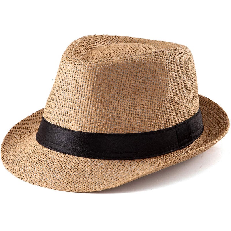 LADYBRO Straw Hat for Women Men - Summer Khaki Fedora Hat with Band Sun Hat for Travel - Image 1